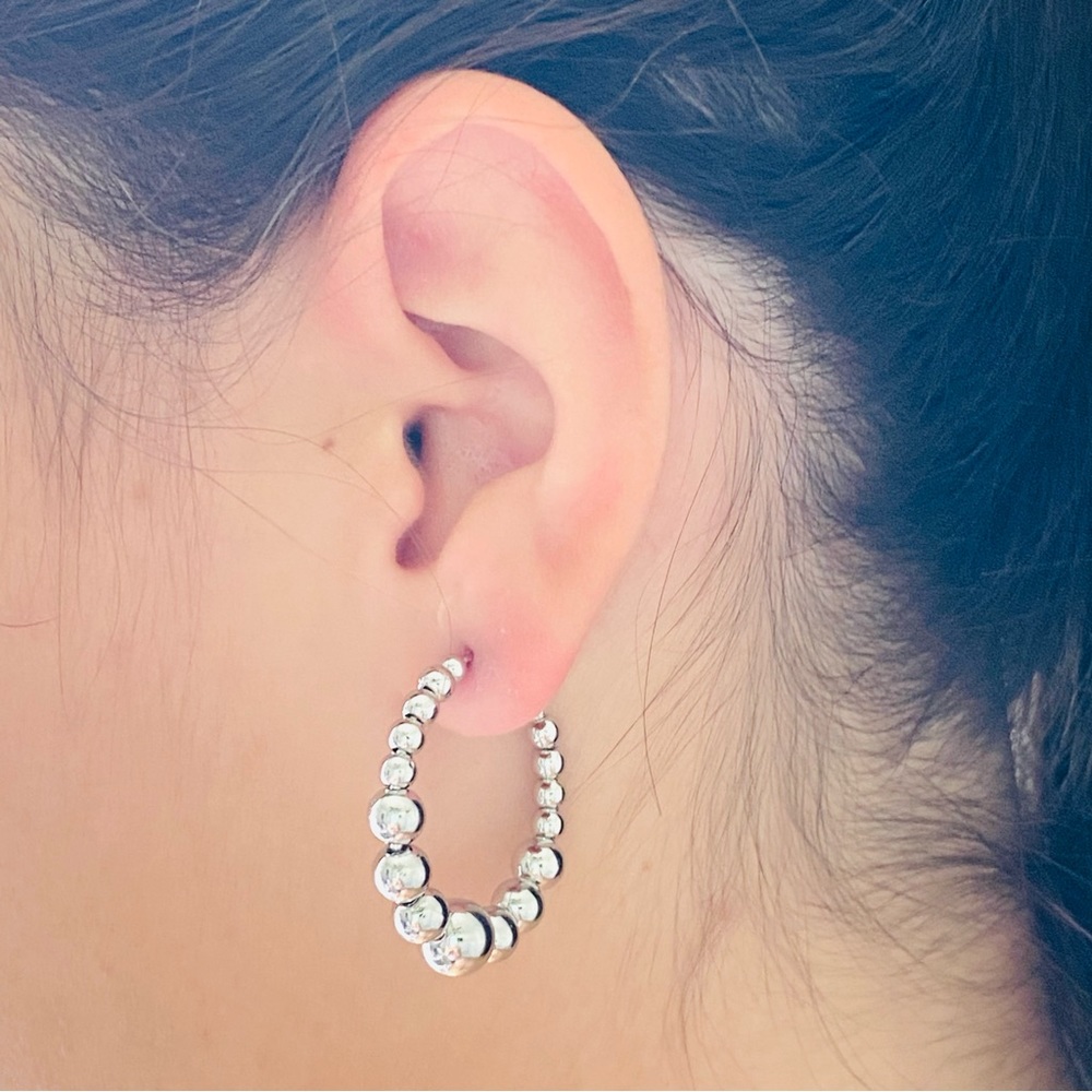 Silver Beaded Hoops - Picture 9 of 9